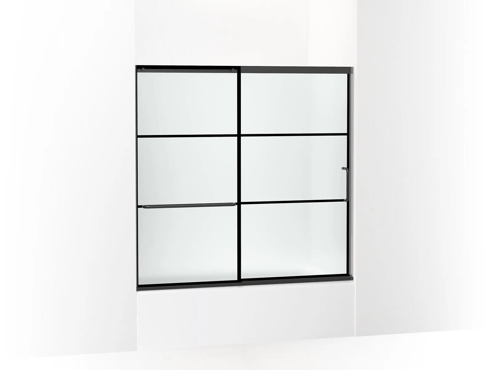 KOHLER K-707609-6G80 Elate Sliding bath door, 56-3/4" H x 56-1/4 - 59-5/8" W, with 1/4" thick Frosted glass with rectangular grille pattern