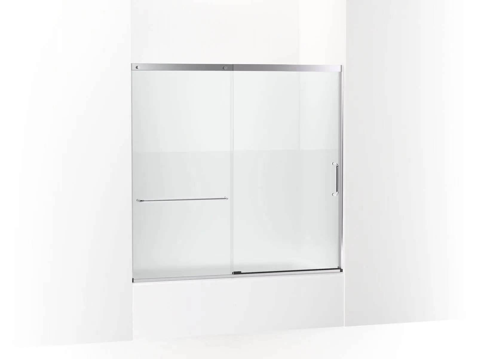 KOHLER K-707618-8G81 Elate Sliding bath door, 56-3/4" H x 56-1/4 - 59-5/8" W with heavy 5/16" thick Crystal Clear glass with privacy band