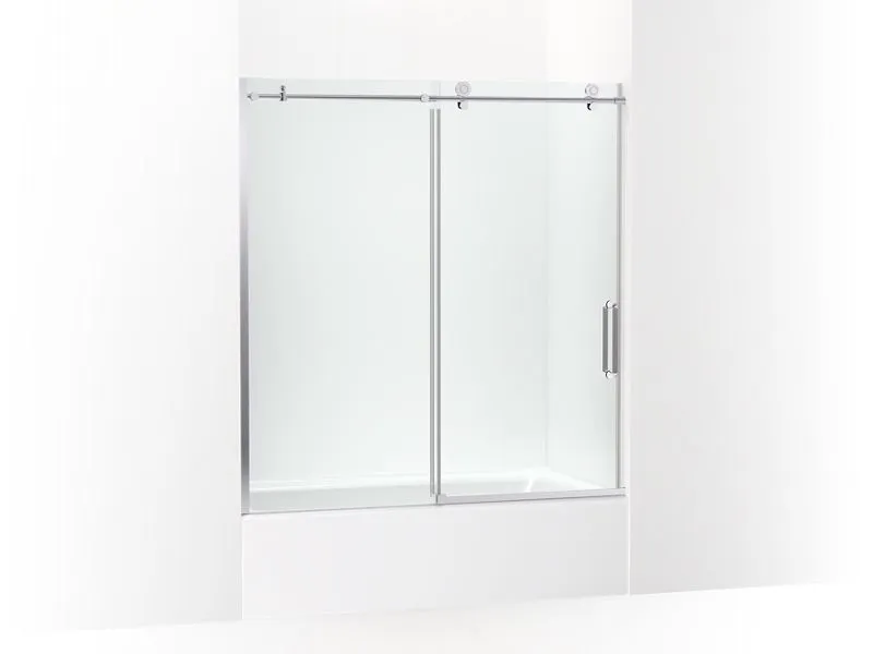 KOHLER K-707626-8L Cursiva Sliding bath door, 62" H x 56-1/8 - 59-7/8" W, with 5/16" thick Crystal Clear glass