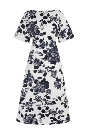 Kora Gown Black Flowers | Ivory