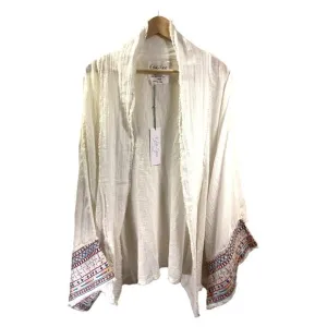 Kyla Seo NWT Ivory Cotton Gauze Embroidery Frayed Kimono Oversized Jacket USA L