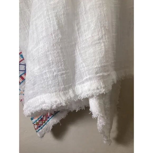 Kyla Seo NWT Ivory Cotton Gauze Embroidery Frayed Kimono Oversized Jacket USA L