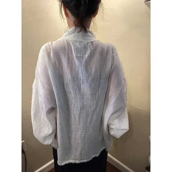 Kyla Seo NWT Ivory Cotton Gauze Embroidery Frayed Kimono Oversized Jacket USA L