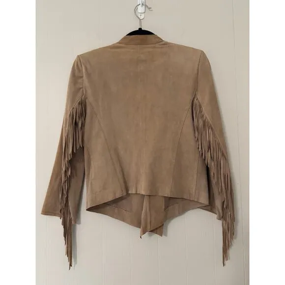 Lamarque Size 2 Fringe Arm Short Waist Drape Collar Leather Evening Coat