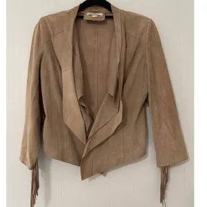 Lamarque Size 2 Fringe Arm Short Waist Drape Collar Leather Evening Coat