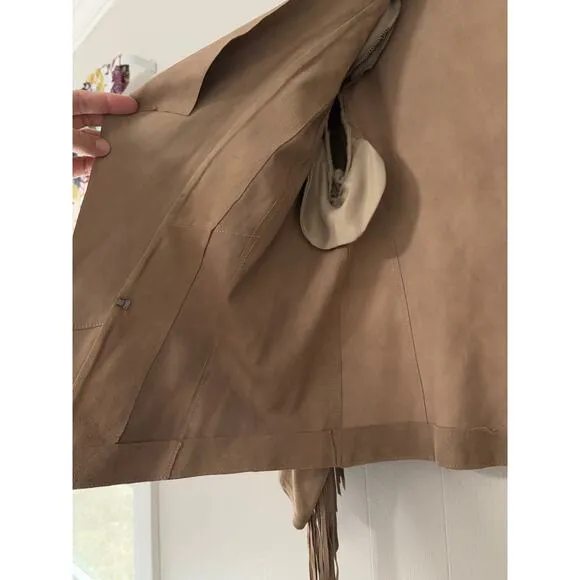 Lamarque Size 2 Fringe Arm Short Waist Drape Collar Leather Evening Coat