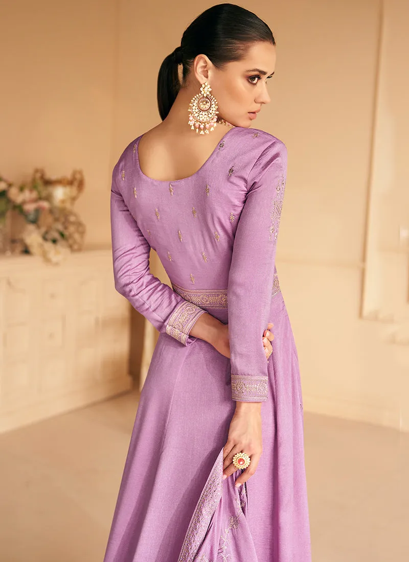 Lavender Silk Traditional Embroidery Wedding Anarkali Suit