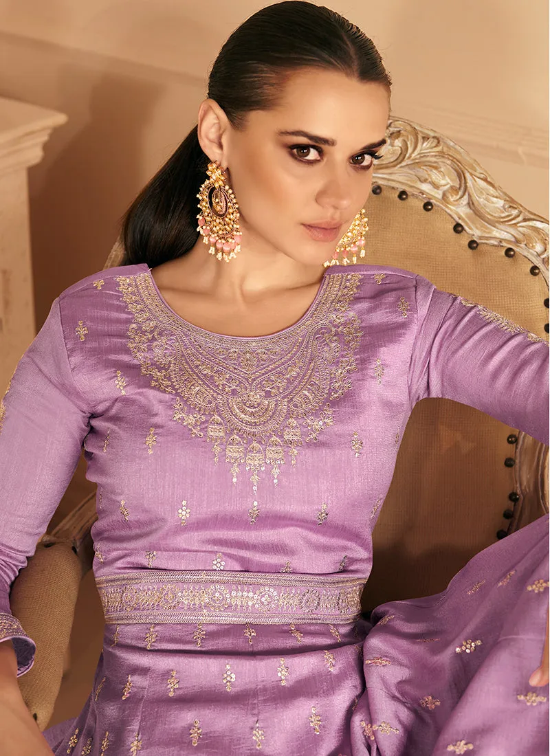 Lavender Silk Traditional Embroidery Wedding Anarkali Suit