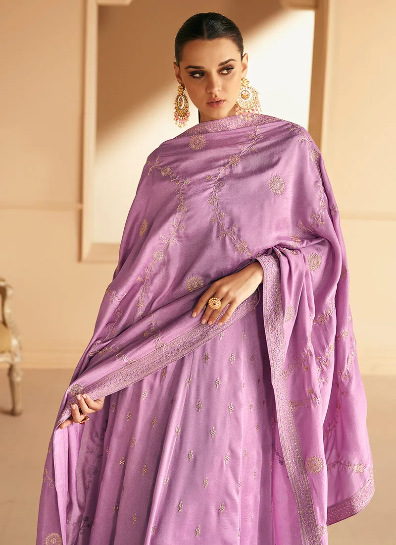 Lavender Silk Traditional Embroidery Wedding Anarkali Suit