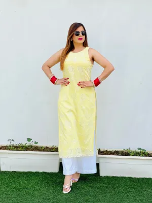 Lemon Yellow Cotton Kurti