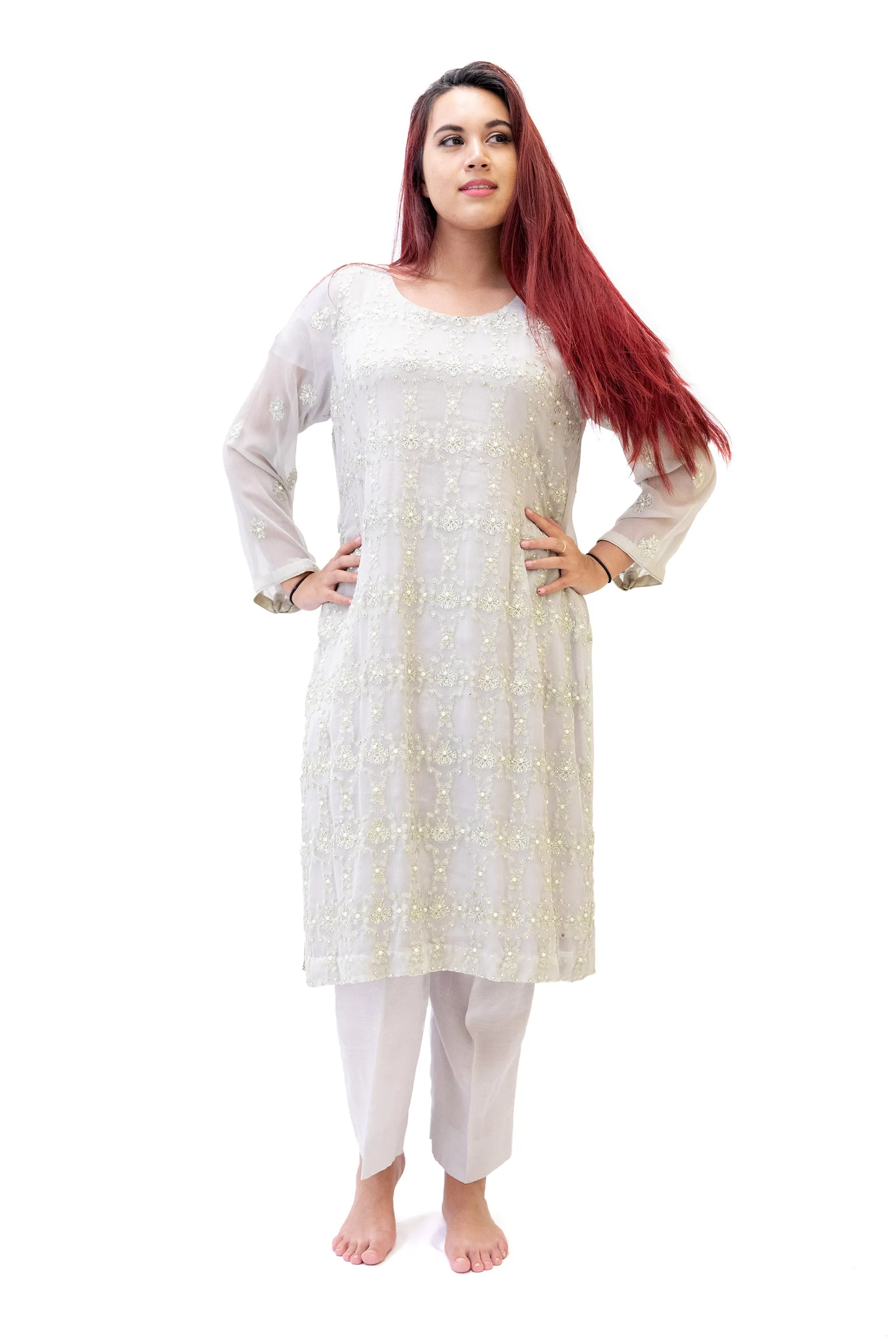 Light Grey Chiffon Salwar Kameez - Suit