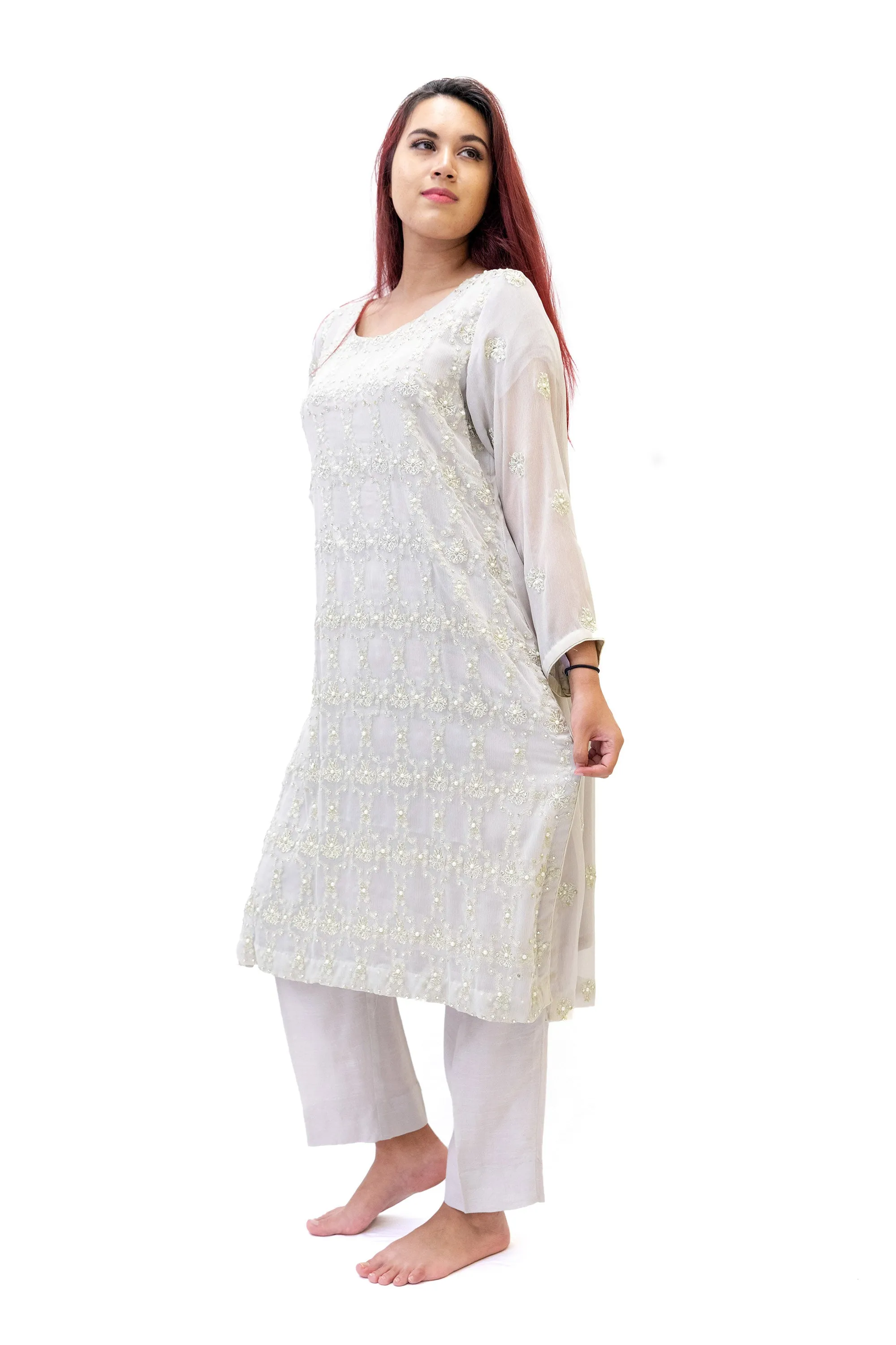 Light Grey Chiffon Salwar Kameez - Suit