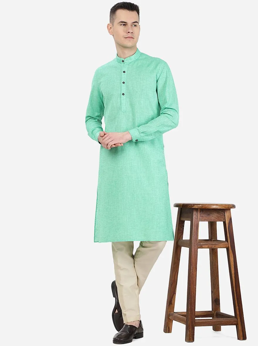 Lime Green Self Textured Regular Fit Modi Kurta | Modi Kurta