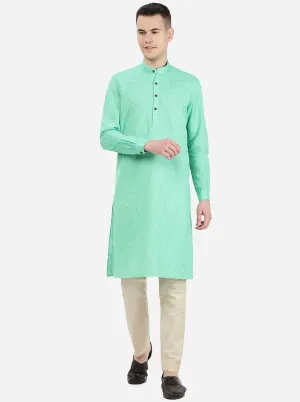 Lime Green Self Textured Regular Fit Modi Kurta | Modi Kurta