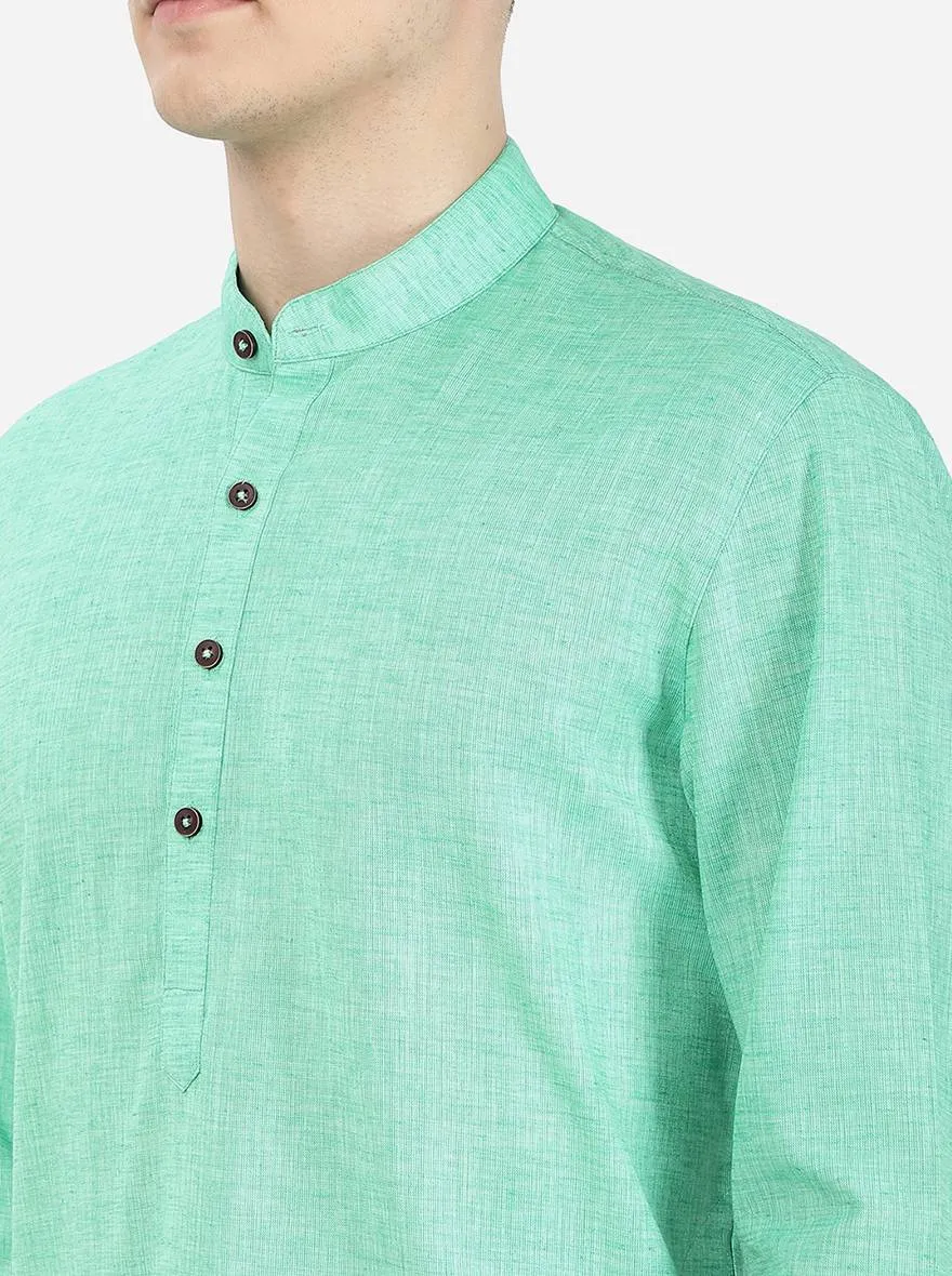 Lime Green Self Textured Regular Fit Modi Kurta | Modi Kurta