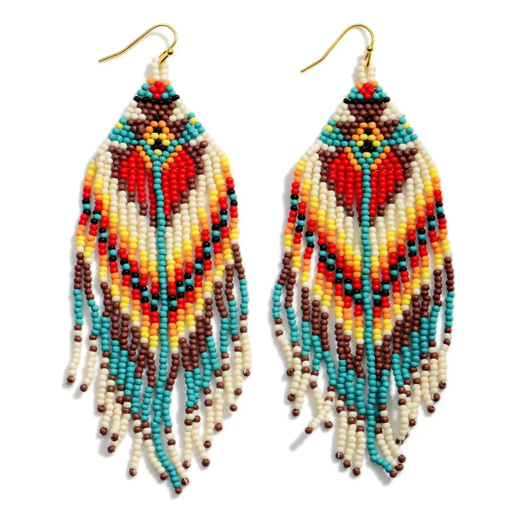 Long Beaded Drop Earrings Featuring Tassel Accents