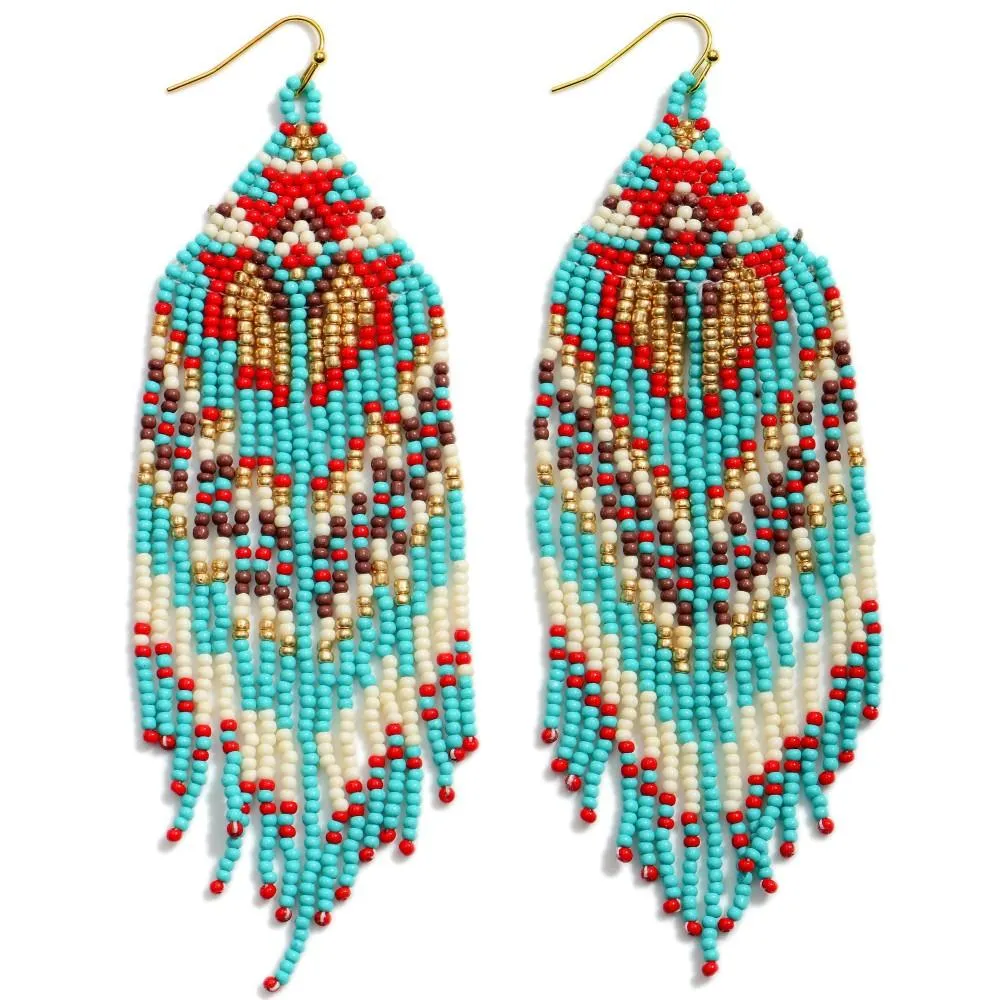 Long Beaded Drop Earrings Featuring Tassel Accents