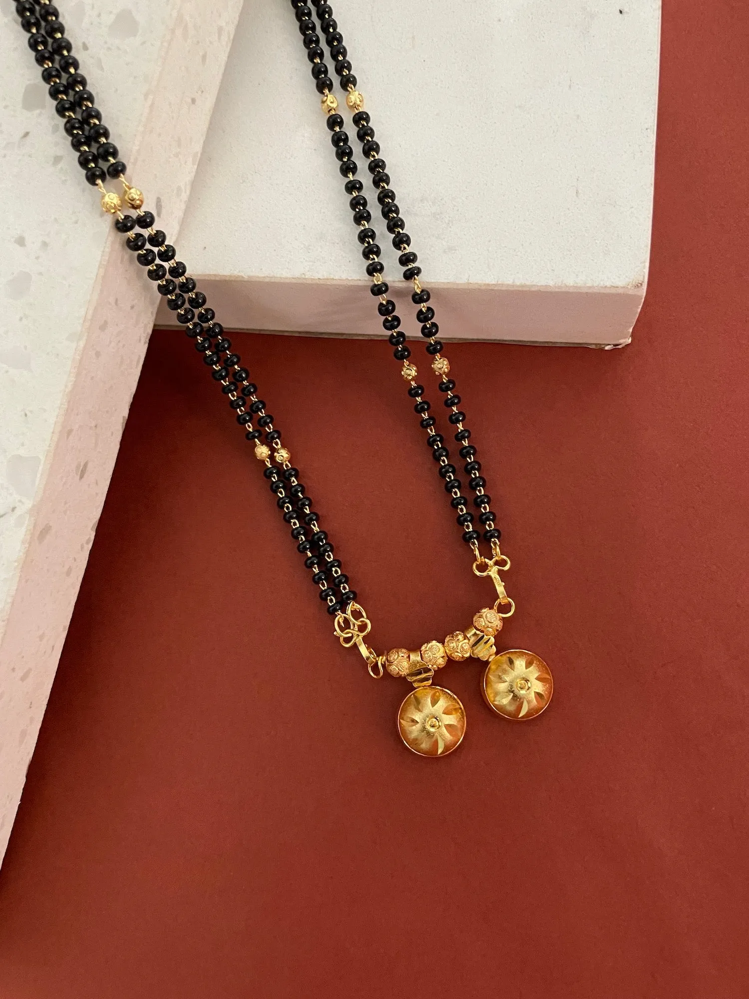 Long Mangalsutra Designs Gold Plated Latest 2 Vati Pendant Traditional Mangalsutra
