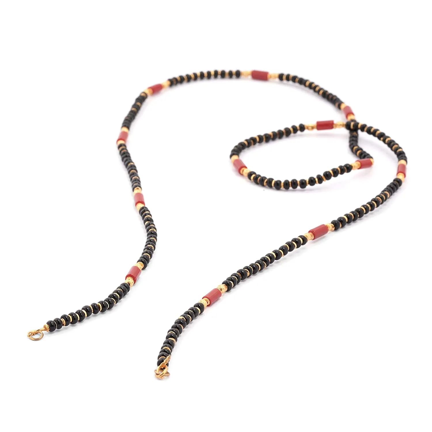Long Mangalsutra Designs Gold Plated Latest Black Beads Coral Chain Traditional Mangalsutra
