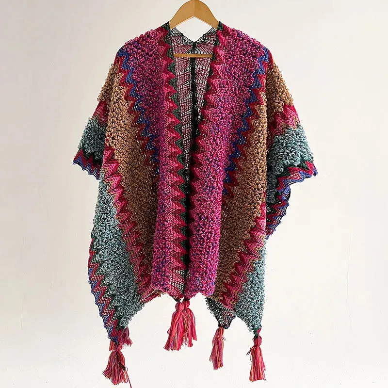 Loose Tassel Jumper Scarf: Cozy Knit Poncho for Women