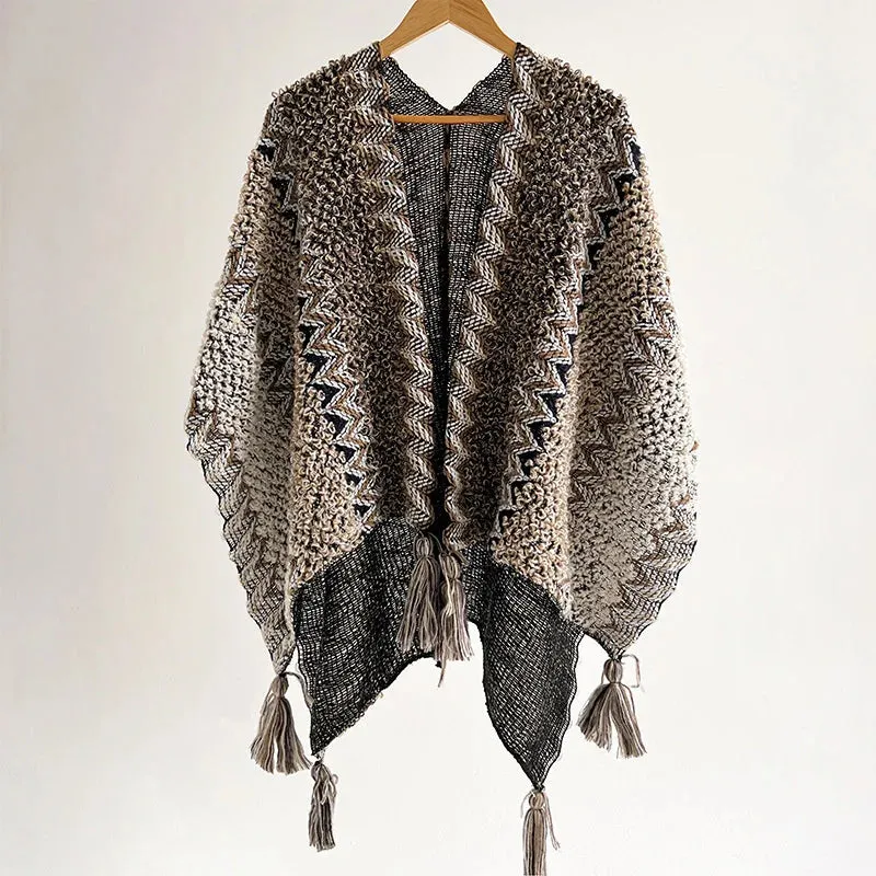 Loose Tassel Jumper Scarf: Cozy Knit Poncho for Women