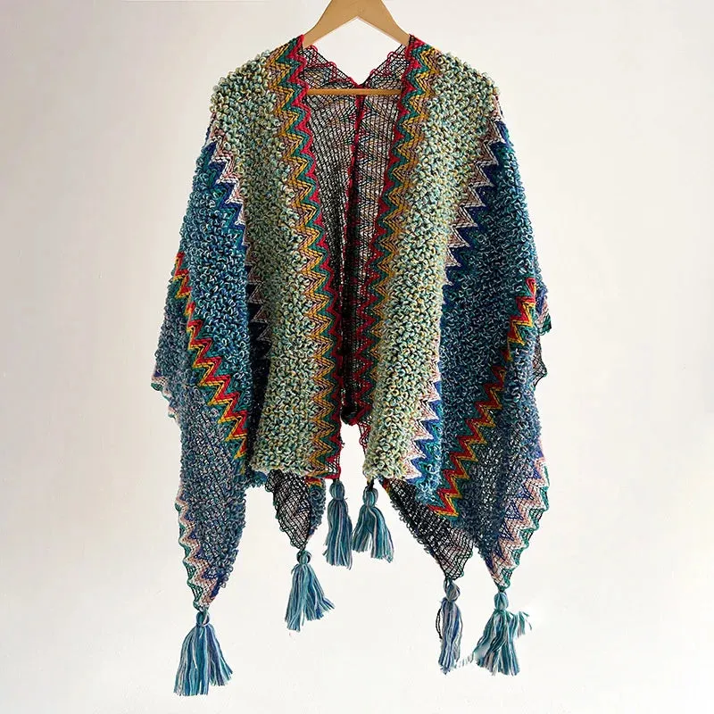 Loose Tassel Jumper Scarf: Cozy Knit Poncho for Women