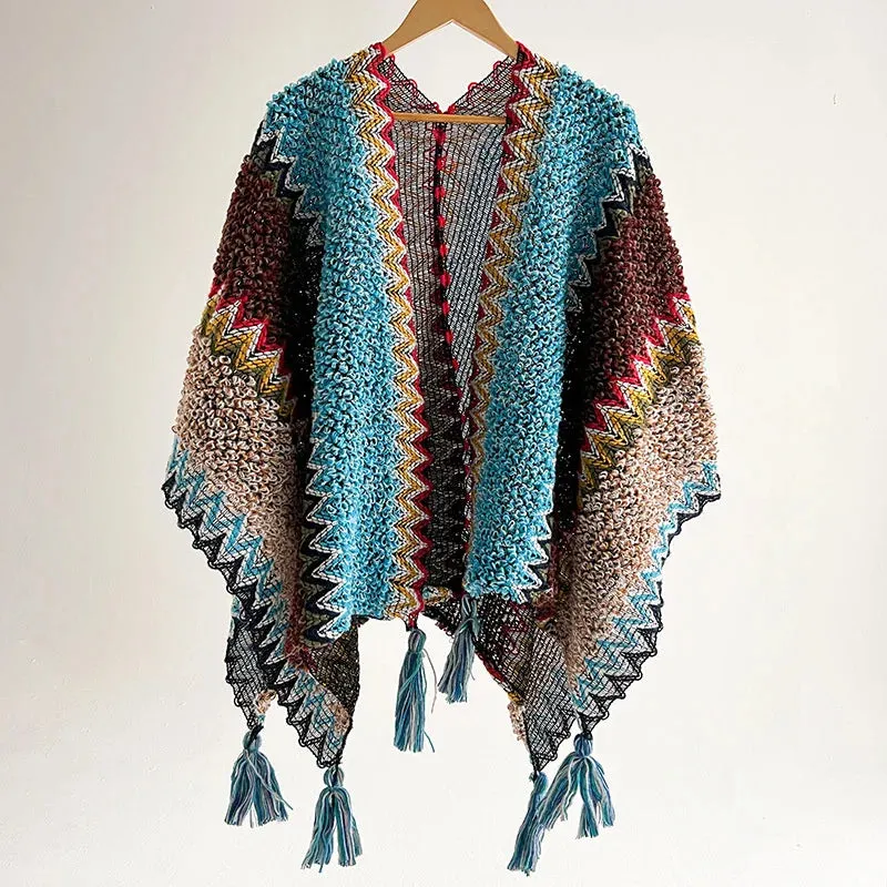 Loose Tassel Jumper Scarf: Cozy Knit Poncho for Women
