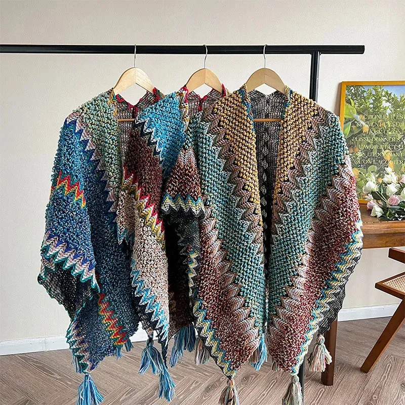 Loose Tassel Jumper Scarf: Cozy Knit Poncho for Women