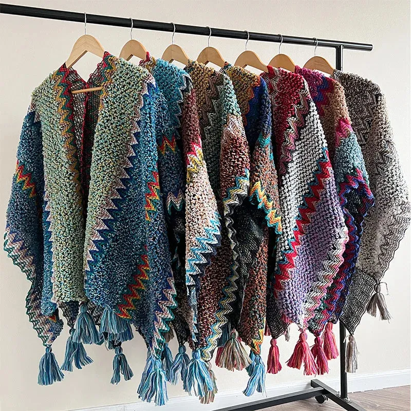Loose Tassel Jumper Scarf: Cozy Knit Poncho for Women