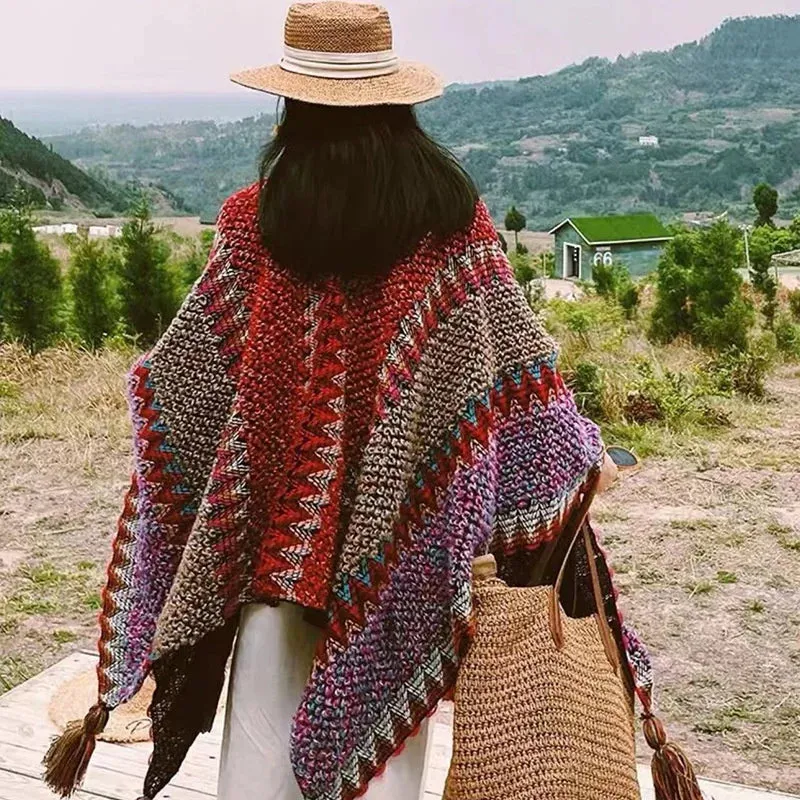 Loose Tassel Jumper Scarf: Cozy Knit Poncho for Women