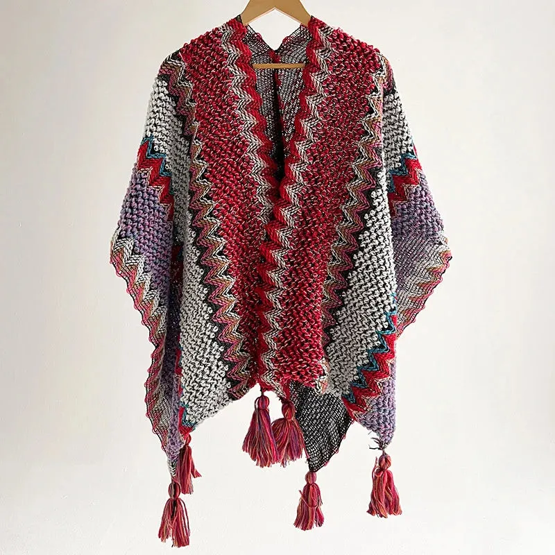 Loose Tassel Jumper Scarf: Cozy Knit Poncho for Women
