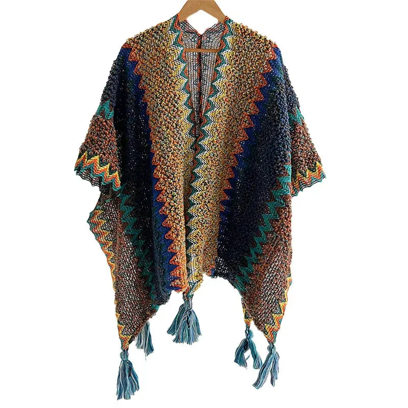 Loose Tassel Jumper Scarf: Cozy Knit Poncho for Women
