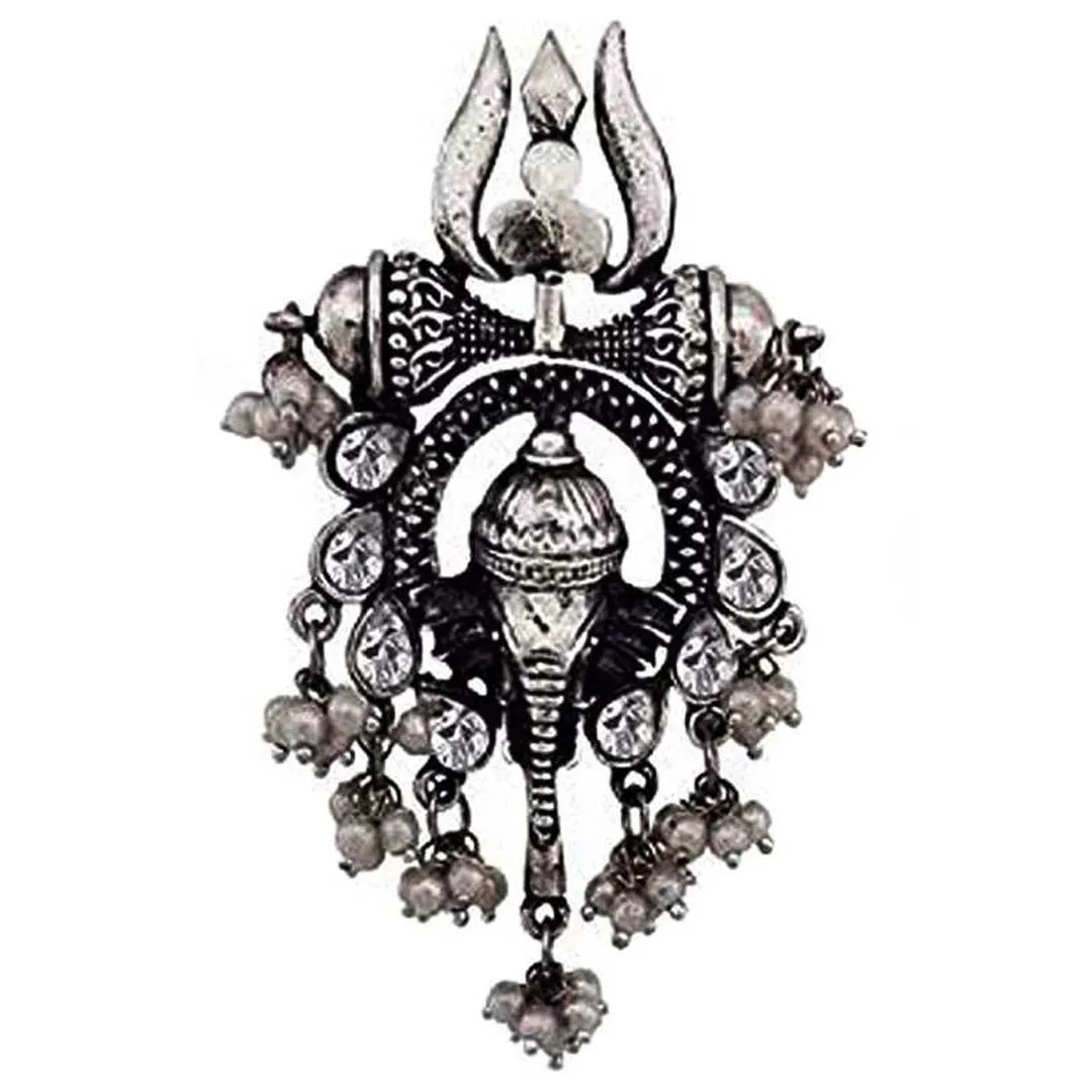 Lord Ganesha Silver Trishul Motif Stud Earrings