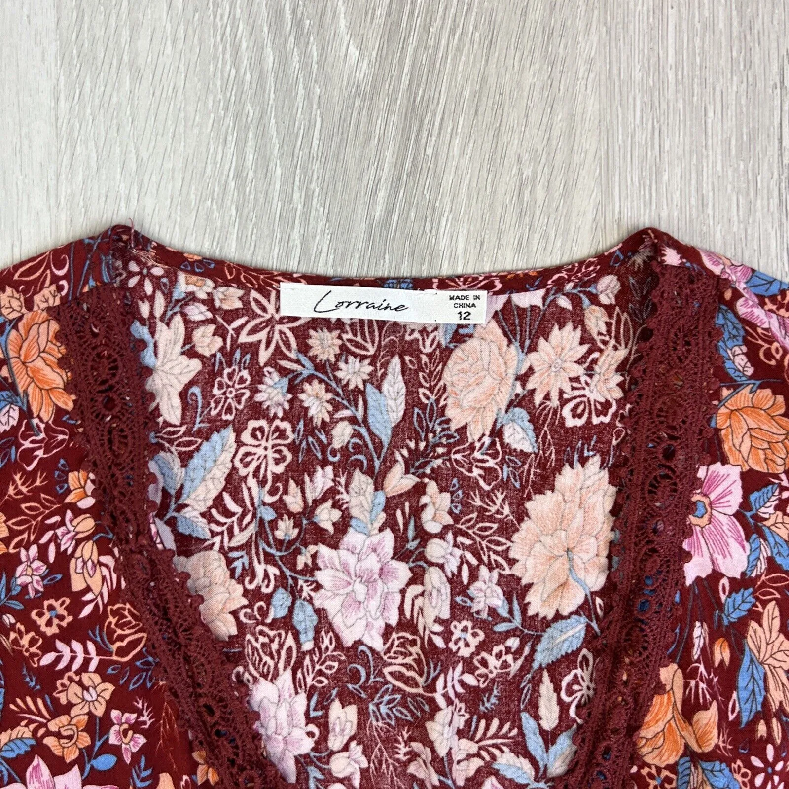 Lorraine Womens Red Boho Floral Pattern Midi Dress Size 12