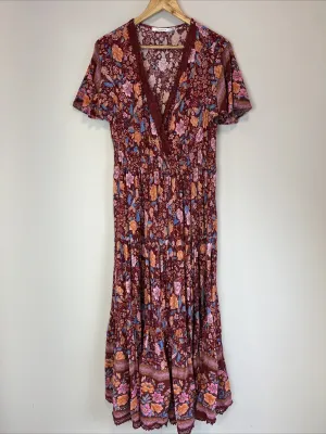 Lorraine Womens Red Boho Floral Pattern Midi Dress Size 12