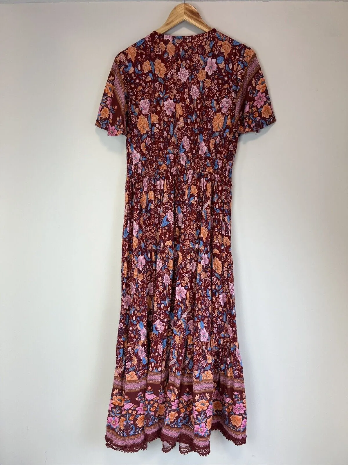 Lorraine Womens Red Boho Floral Pattern Midi Dress Size 12