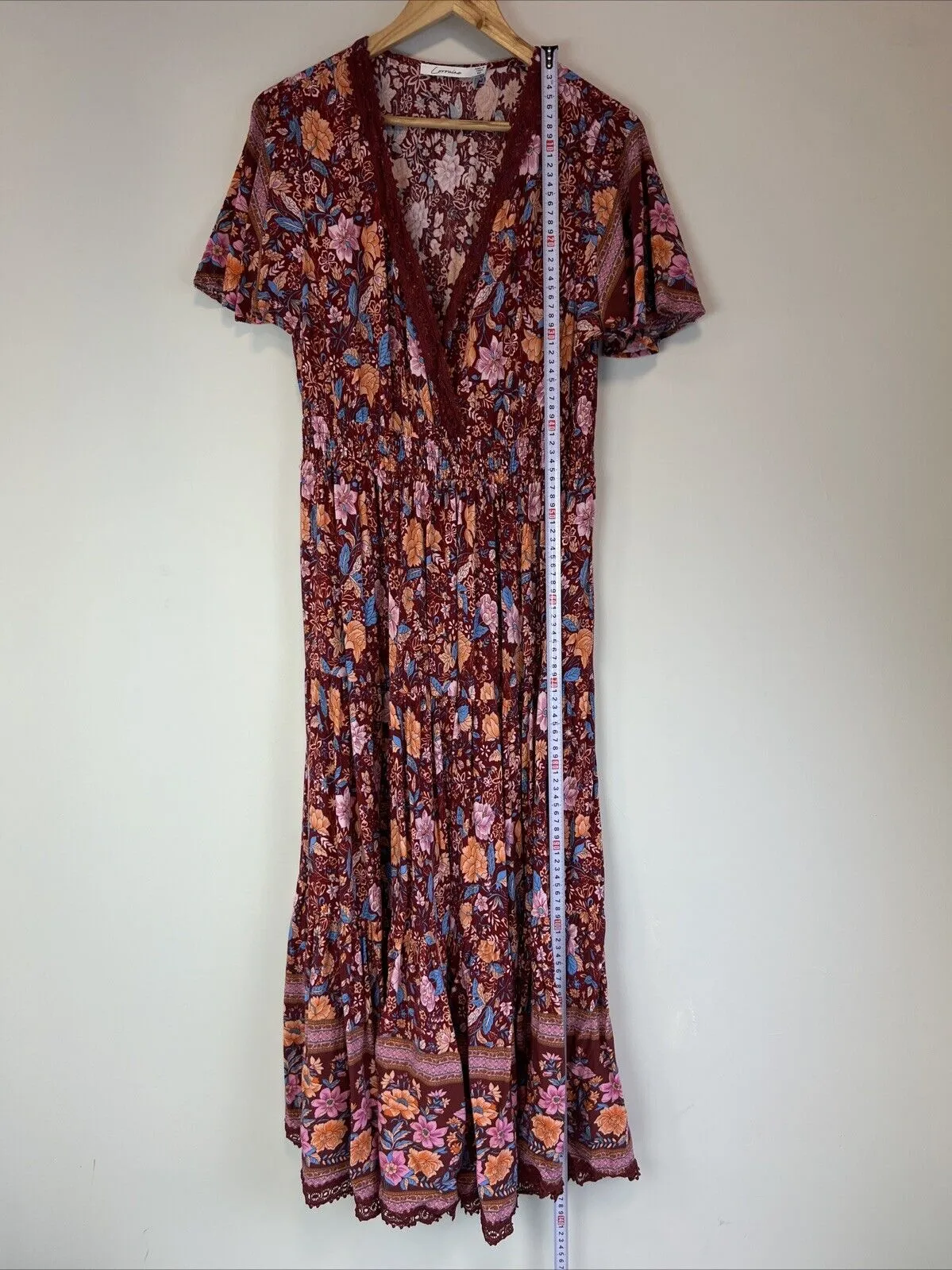 Lorraine Womens Red Boho Floral Pattern Midi Dress Size 12