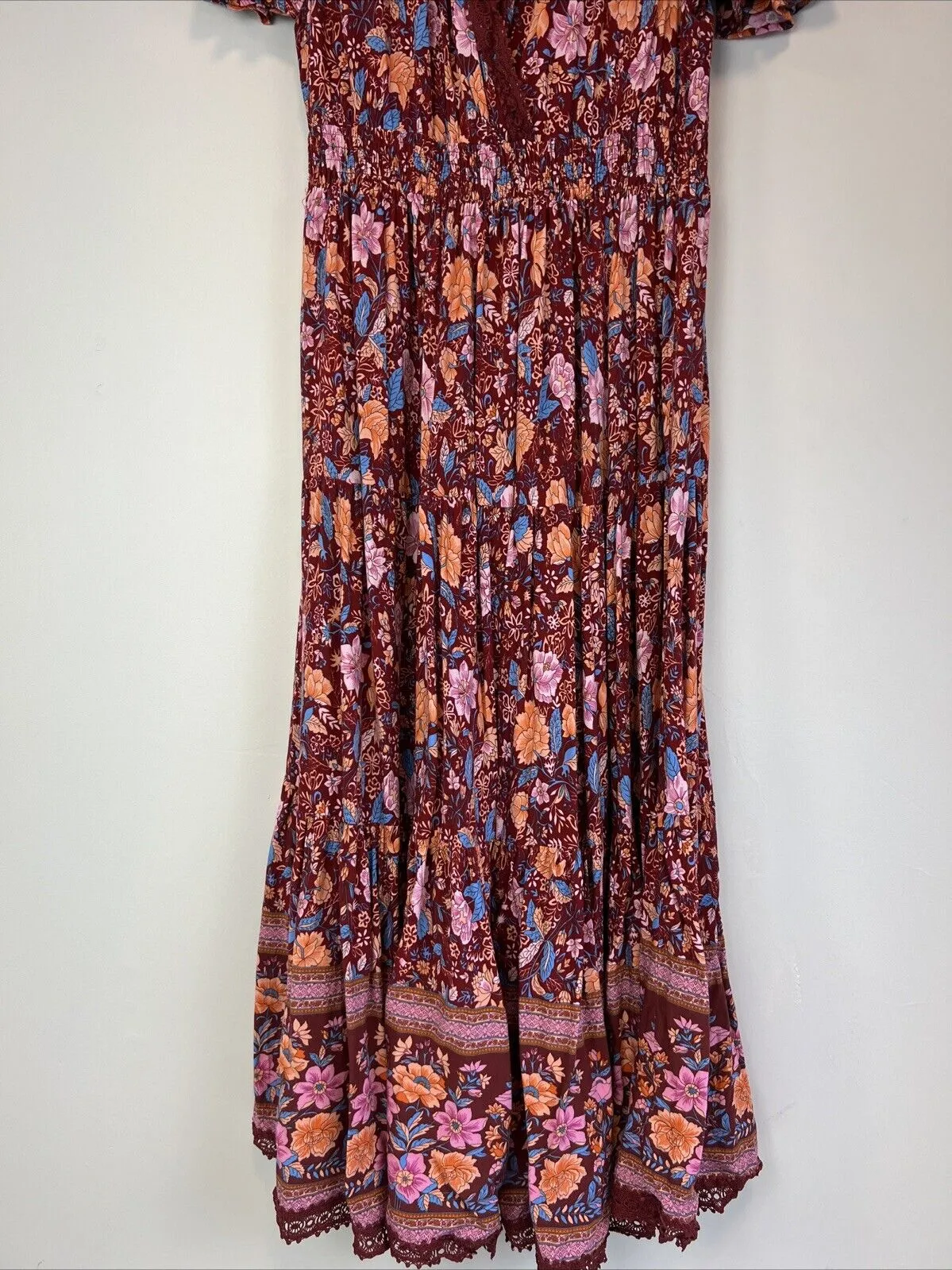 Lorraine Womens Red Boho Floral Pattern Midi Dress Size 12