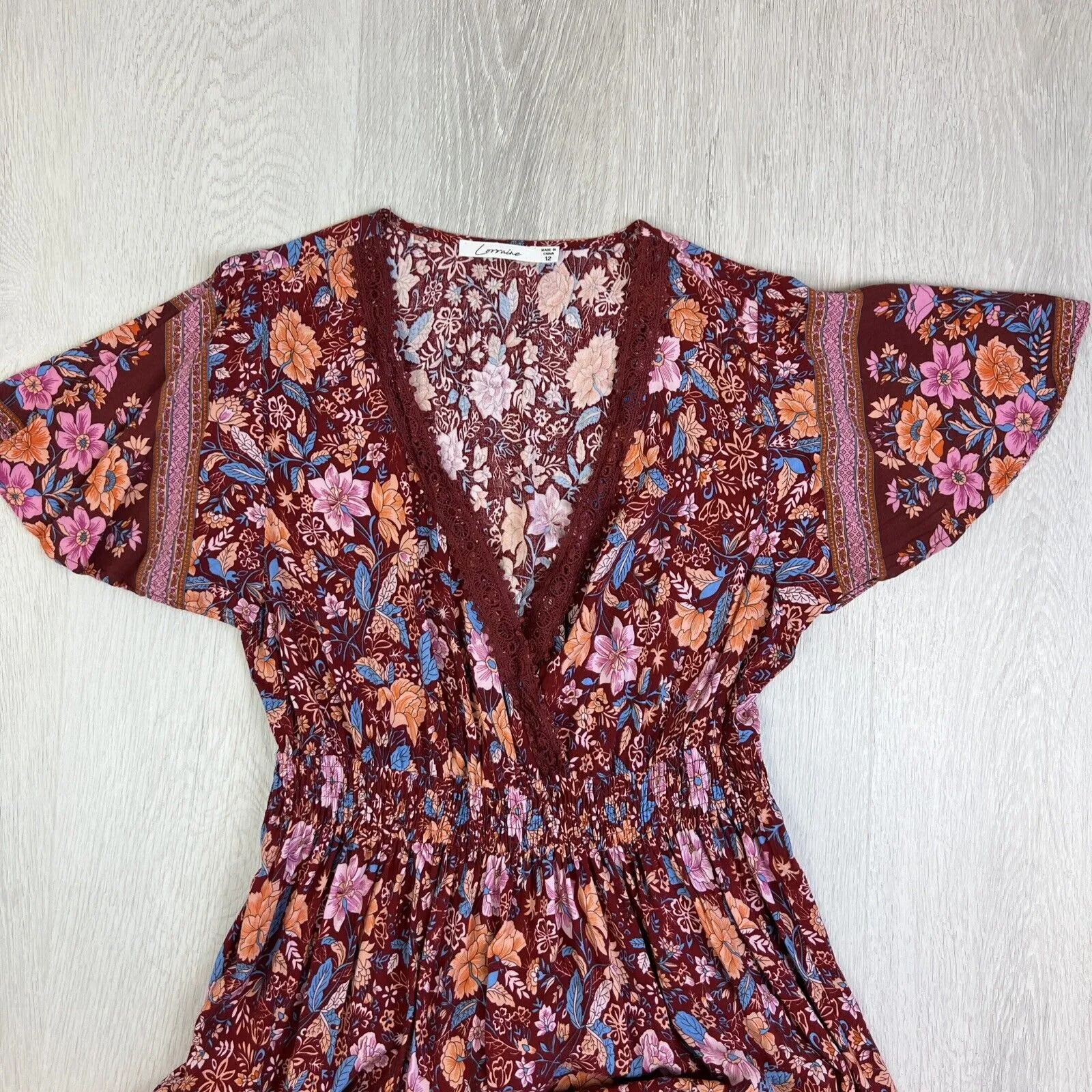 Lorraine Womens Red Boho Floral Pattern Midi Dress Size 12