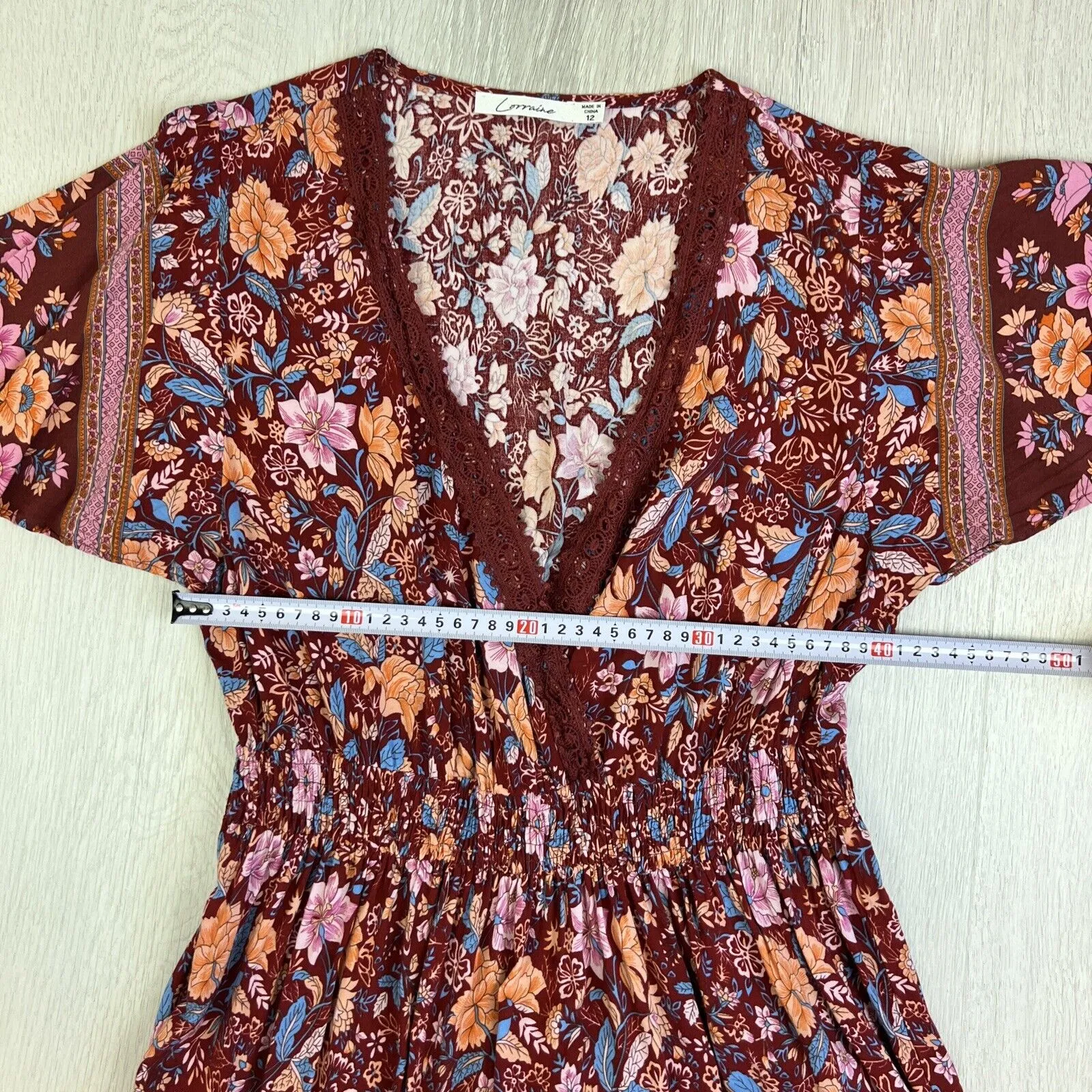Lorraine Womens Red Boho Floral Pattern Midi Dress Size 12