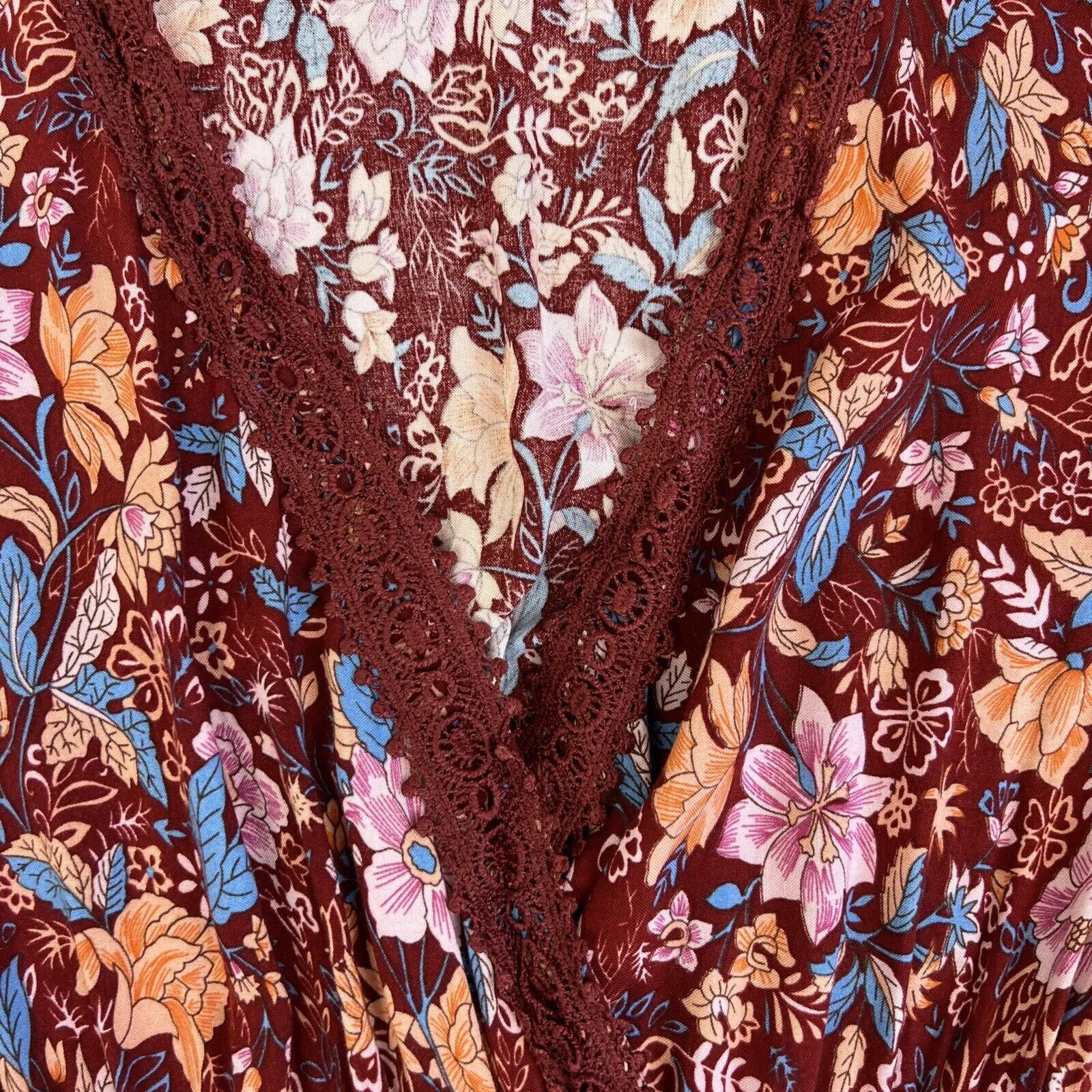 Lorraine Womens Red Boho Floral Pattern Midi Dress Size 12