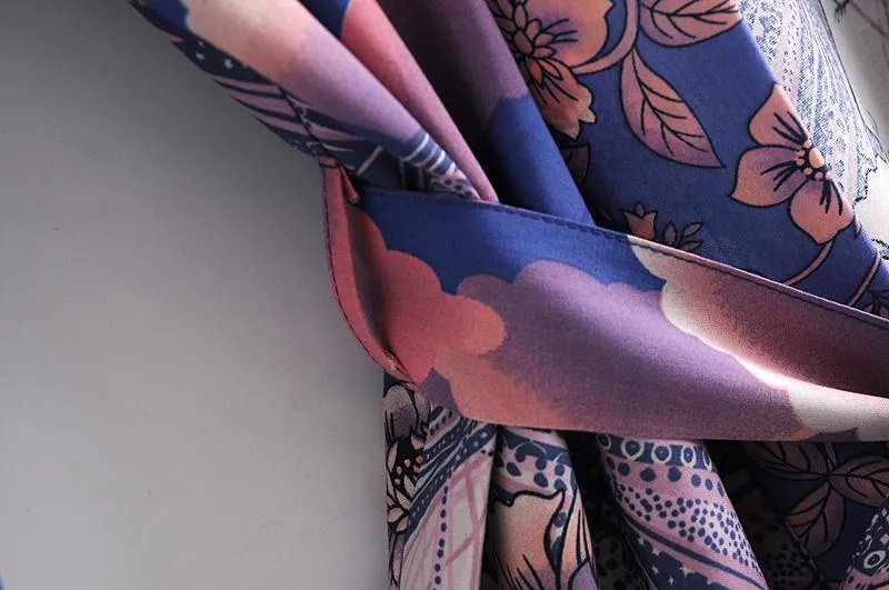 LUNAR Boho Vintage Blue Night Print Kimono
