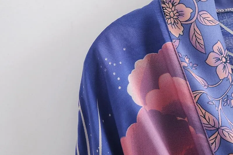LUNAR Boho Vintage Blue Night Print Kimono