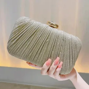 Luxury Rhinestone and Glitter Purse Box-Shaped Evening Bag for Women Solid Pattern Pleated Wedding Clutch for Parties