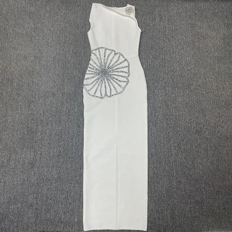 Luxury Rhinestone Embellished Sleeveless Bandage Evening Dress