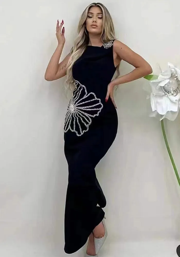 Luxury Rhinestone Embellished Sleeveless Bandage Evening Dress