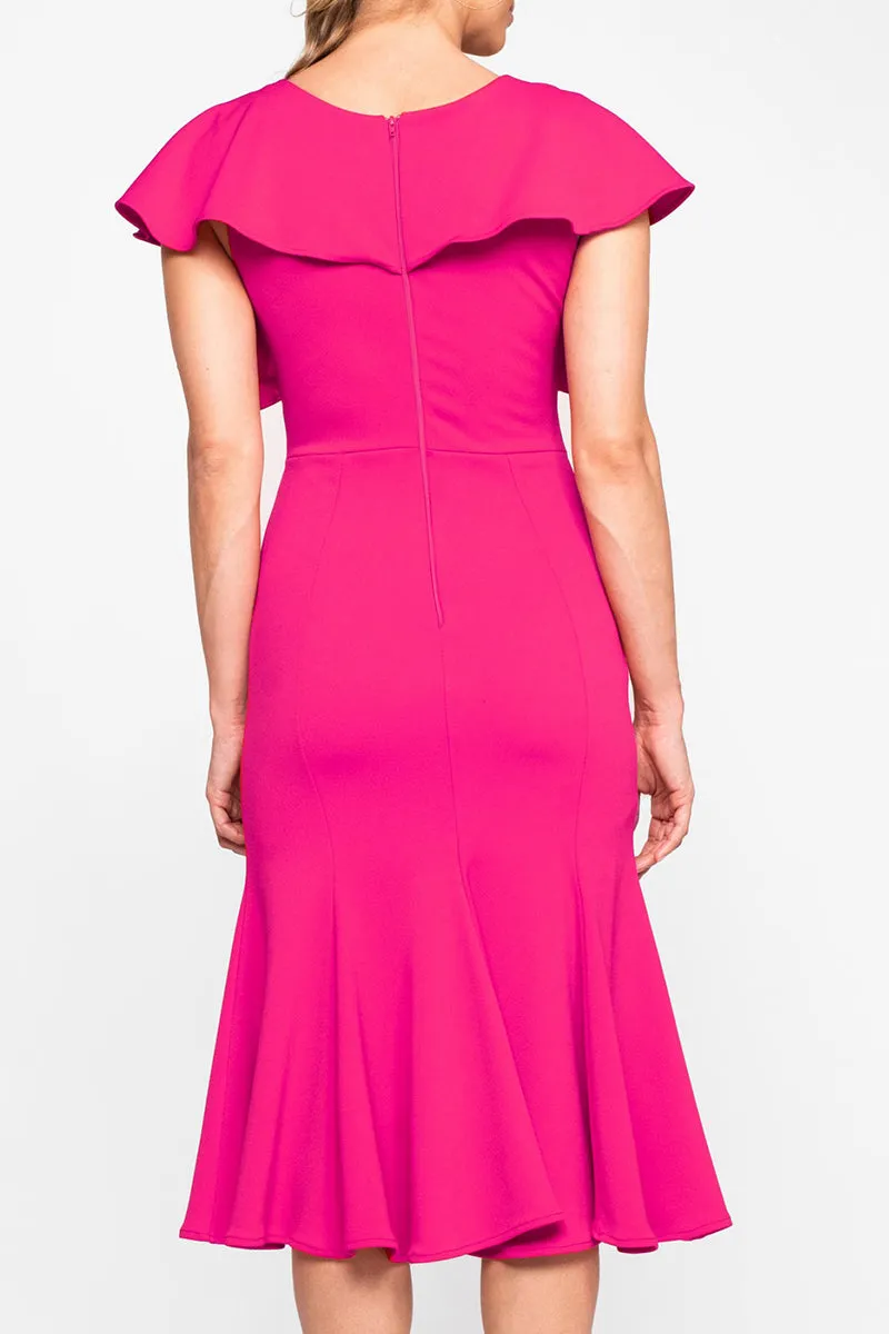 MACloth Cap Sleeves V neck Midi Red Cocktail Dress Jersey Formal Party Dress