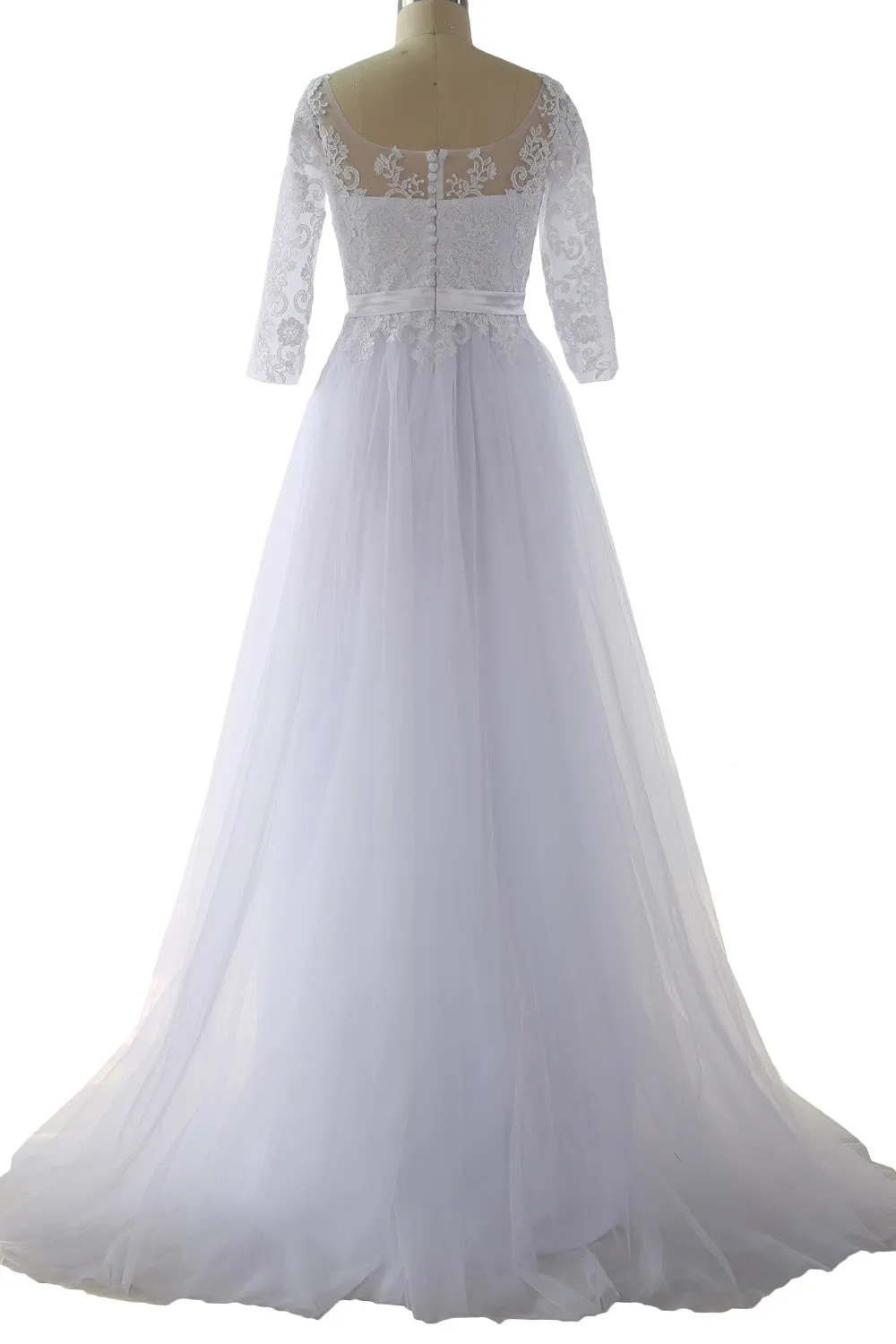 MACloth Elegant Half Sleeve Prom Dress Lace Tulle Maxi Evening Formal Gown