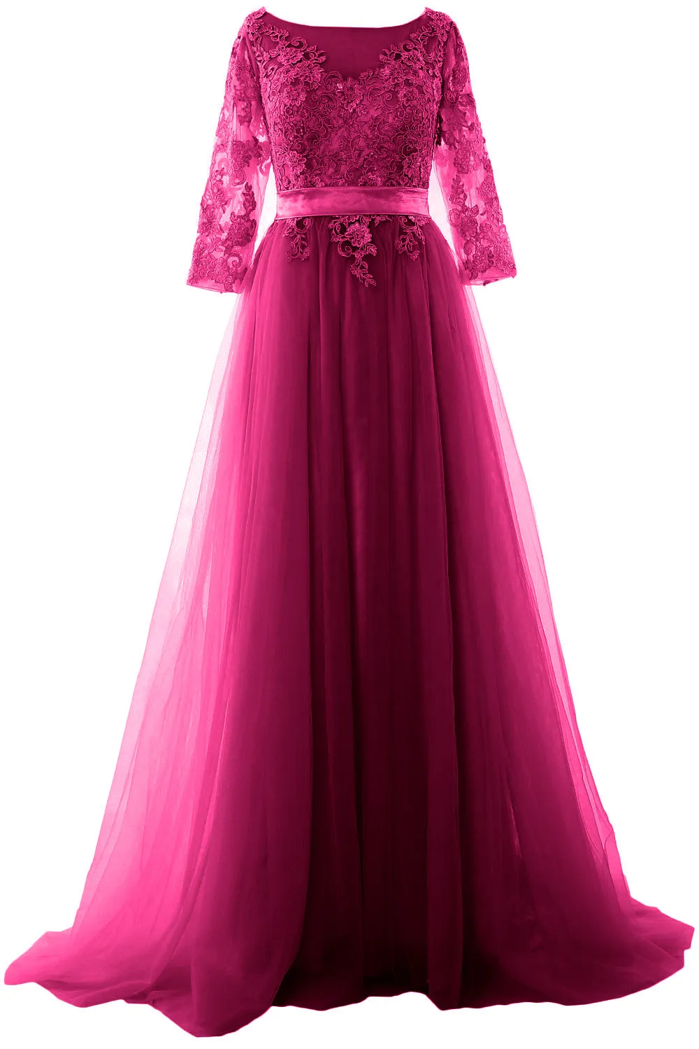 MACloth Elegant Half Sleeve Prom Dress Lace Tulle Maxi Evening Formal Gown
