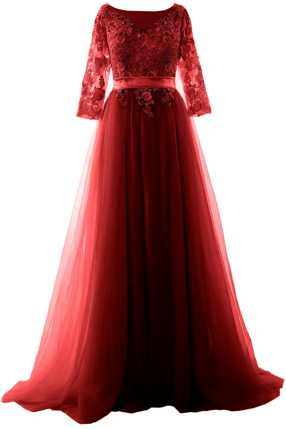 MACloth Elegant Half Sleeve Prom Dress Lace Tulle Maxi Evening Formal Gown